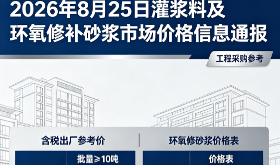 金银川路街道2026年8月25日灌浆料及环氧修补砂浆市场价格信息通报